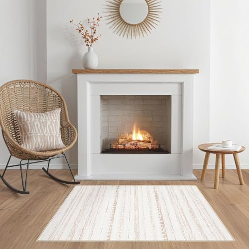 Nakagishi 2X3 Rug Washable Area Rug: Small Soft Boho Farmhouse Neutral Moroccan Non Slip Indoor Low Pile Accent Floor Throw Carpet for Bedroom Bathroom Entryway Kitchen Hallway Closet Home- Brown