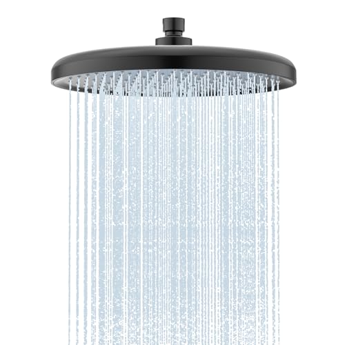 Pomme de Douche Haute Pression 25cm, Tête de Douche Pluie Ronde en Chrome, Pommeau de Douche Haute Pression avec Technologie d'Injection d'Air et Buses de...