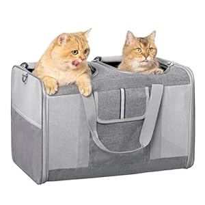 Sedioso Large Cat Carrier for 2 Cats, 21.7x 13.8x 13.8in Pet Carrier for Cat and Dog Up to 38lbs, All-Sided Mesh Cat Carrier with Great Ventilation, Portable Soft Sided Pet Carrier for Traveling(Grey)