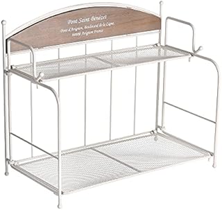 Funly mee 2 Tier Kitchen Countertop Spice Rack, Bathroom Metal and Wood Foldable Shelf Organizer (WHITE)