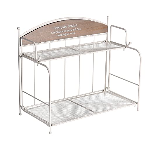 Funly mee Gewürzregal für Küchenarbeitsplatte, 2 Etagen, Badezimmer, Metall und Holz, faltbar, Regal-Organizer (weiß) Cover
