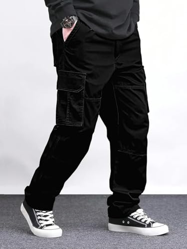 Image of Vogaan Casual Solid Men's Loose Fit Drawstring Cargo Pants with Multiple Pockets | Cotton Cargos for Men