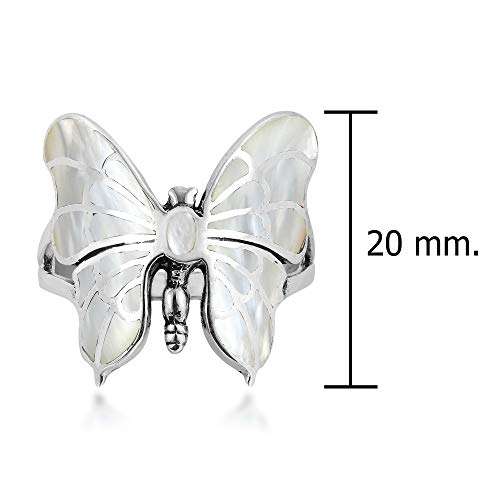AeraVida Exotic Graceful Butterfly Sterling Silver Ring - White Mother of Pearl Inlay - Casual Comfort Fit - Wedding & Gift Ring - Sizes 6-104