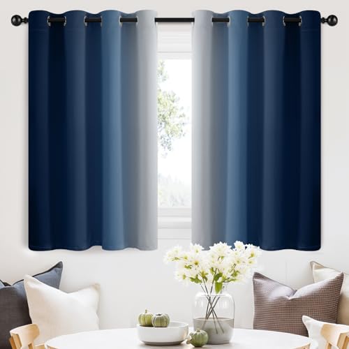 Image of SimpleHome Ombre Blue to Grey White Curtains for Living Room 52Wx36L | Room Darkening Curtains for Bedroom,Gradient Light Blocking Curtain,Thermal Insulated Grommet Window Drapes,2 Panels,36 Inch