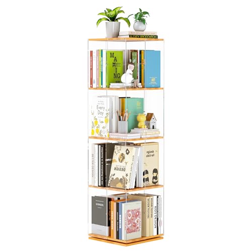 TAKEKIT Rotating Clear Acrylic Bookshelf
