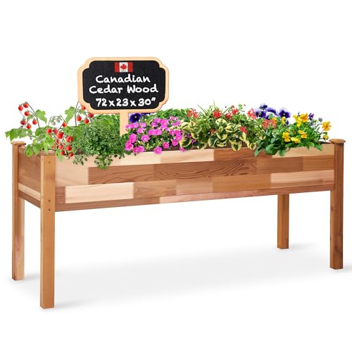 Jumbl, Cedar Raised Garden Bed, Elevated Wood Planter for Growing Fresh Herbs, Vegetables, Flowers, Succulents - 72x23x30”