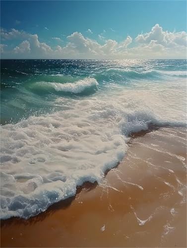 Diamond painting plage avec vagues, broderie diamant aux reflets cristal brillants 40x50