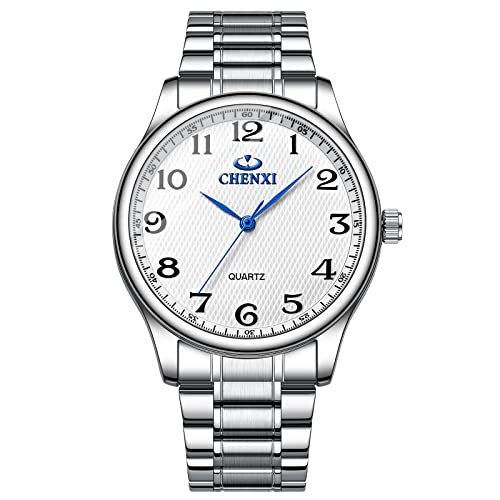 JewelryWe Reloj para Hombre, Reloj de Cuarzo para Hombre con Correa de Acero Inoxidable y Esfera de Gran Escala HD de Moda Simple, Plateado