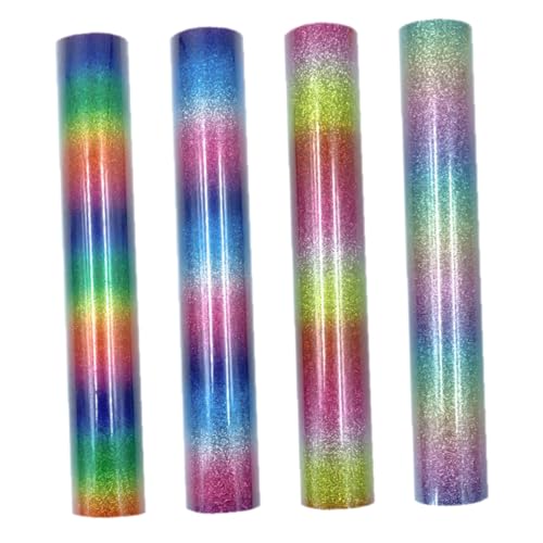 Gogogmee 4Pcs Rainbow Glitter Heat Transfer Vinyl DIY Craft Shirt Transfer Film for Garment Decoration Suitable for Shirts Aprons and Caps
