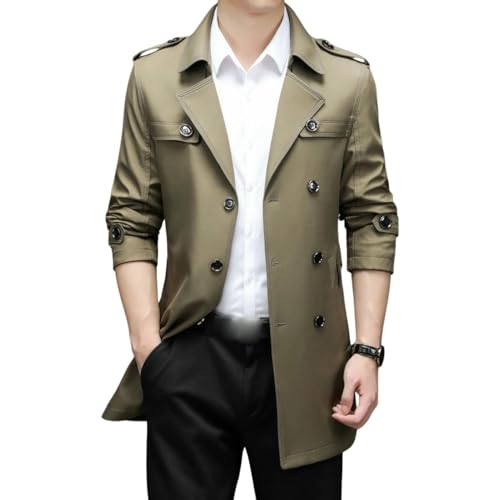 Trench-coat mi-long homme kaki élégance business coupe mince ajustée