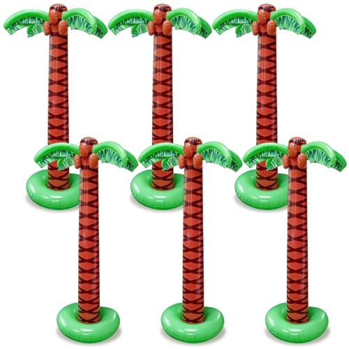 6 Pack Giant Inflatable Palm Trees 6 Ft Jumbo Blow up Palm Tree Hawaiian Party Decorations Easy Inflation for Summer Beach Luau Themed Pool Party Supplies Indoor Outdoor Photo Props