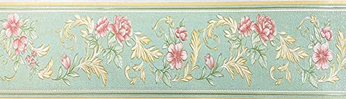 Green Flower Vine Molding Self Adhesive Wallpaper Border Peel Stick Home Ceiling Decorative Tiles Border For Bathroom Living Room Kitchen 4Inch By 16.4Ft #TOP3