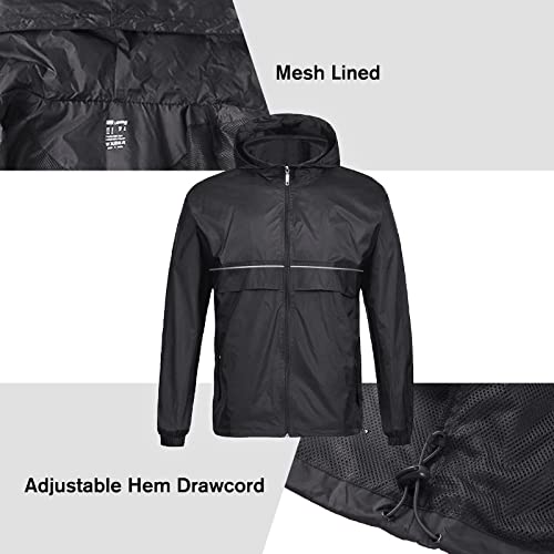 Wenttuo Mens Windproof Jacket Waterproof Lightweight Mountain Sport Jacket For Men Hooded Windbreaker Raincoat Black M #TOP3