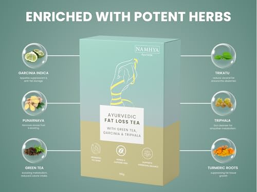 Image of Namhya Ayurvedic Fat Loss Tea Bags | Stimulant-Free | 28-Day Metabolic Reset | Controls Cravings | Reduces Belly Fat & Bloating | Detox & Digestion Support | Natural Herbal Tea | 25 Tea Bags