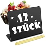 SelfTek 12 stück Kreidetafel klein mit Kreidemarker Mini Tafeln Kunststoff Buffet Schilder Mini Kreidetafeln zum Beschriften Preisschilder Aufsteller für Bäckerei,Namensschild für Hochzeit(12.5x10cm)