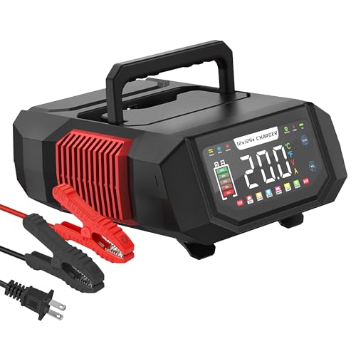 AIYONFEI Battery Charger 20A 12V/24V Fully Automatic Battery Maintainer & Trickle Charger, Car Battery Charger with Repair, Temperature Compensation, for LiFePO4, Lead Acid, Deep Cycle Batteries (Red)