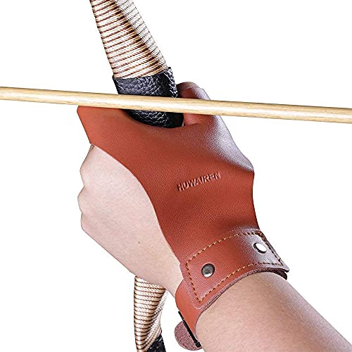Huntingdoor Archery Hand Guard Shooting Glove Hand Protector Traditional Longbow Protective Gear Cow Leather For Left Hand Shooters Brown #TOP2
