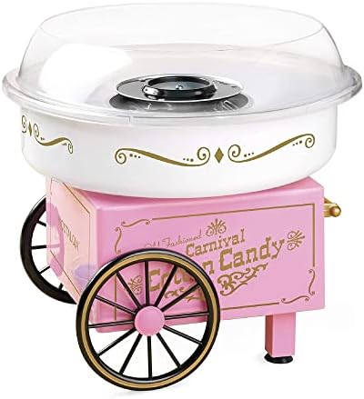 Nostalgia Cotton Candy Machine - Retro Cotton Candy Machine for Kids with 2 Reusable Cones, 1 Sugar Scoop, and 1 Extractor Head – Pink