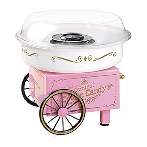 Nostalgia Cotton Candy Machine – Retro Cotton Candy Machine for Kids with 2 Reusable Cones, 1 Sugar Scoop, and 1 Extractor Head – Pink