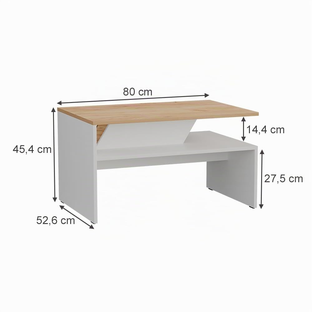 Vicco Tavolino da salotto Arden, Bianco/Artisan, 80 x 52.6 cm | con vano portaoggetti sotto il piano del tavolo per la conservazione