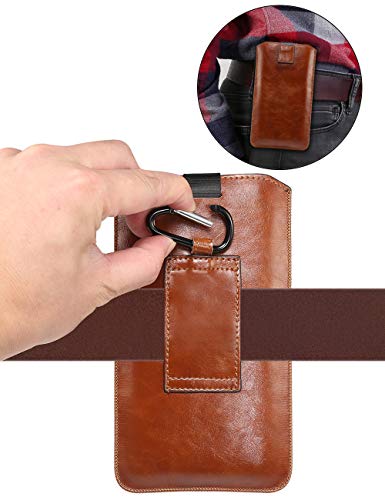 Swp Pouch Case For Iphone 12/12 Pro 5G, Sleeve W/[Belt Loop & Hook] Elastic Pull Strap Case Compatible With Iphone 12 Pro/11Promax/Xsmax/Xr/8Plus/7Plus/6Plus For Smart Phone Size 5.5-6.5 Inch(Brown) #TOP3
