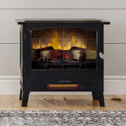 Country Living Infrared Freestanding Electric Fireplace Stove Heater in Black | Multiple Flame...