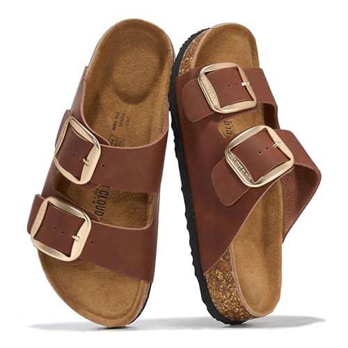 Image of Project Cloud 100% Genuine Leather Footbed Sandals for Women 2026 Comfortable Beach Essentials Womens Sandals Memory Foam Vacation Essentials Slides for Women Footwear (Santorini)
