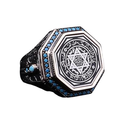 RoarBuy Seal of Solomon-Star of David Ring-Handmade Mens Ring-Agate Stone Ring-Signet Ring Mens-Jewelry Gift For Mens-Silver Rings for Men-Agate Wedding Ring