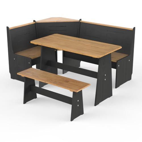 Image of Bench for Pain Breakfast Nook Table Set - Solid Wood Kitchen Nook Dining Bench for Corner Dining Table Set，2 People, Black