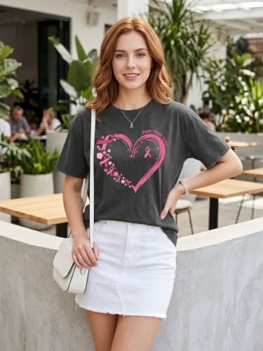 Breast Cancer Shirts for Women Cancer Awareness Shirt Pink Ribbons Tee Tops - image 2