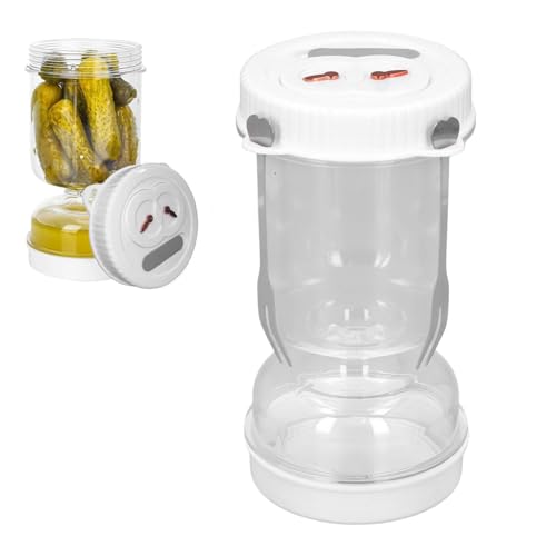 Gsycle Dry Wet Separated Pickle Jar, Transparent Plastic Kimchi Container Pickle and Olive Hourglass Jar Food Saver Storage Container for Airtight Storage