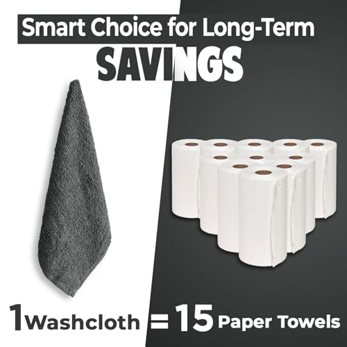 Image of DAN RIVER 24 Pack Wash Cloths for Showering [12x12] - 100% Cotton Washcloths Premium Quality Flannel Face Cloths for Bathroom, Highly Absorbent and Soft Feel Wash Clothes, Gray