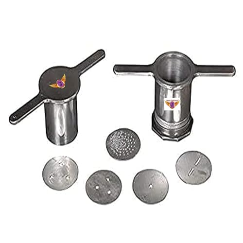 Image of Aluminium Sevanazhi /Sevai Nazhi /Sev Sancha /Gathiya Murukulu /Janthikulu Idiyappam Maker with Free 5 Different Jali /Silver /Small