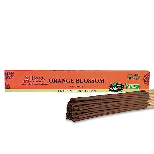 Bless International BLESSIIS144.25 Bless-Orange-Blossom-Incense-Sticks 100%-Natural-Handmade-Hand-Dipped-Incense-Sticks Organic-Chemicals-Free For-Purification-Relaxation-Positivity-Yoga-Meditation Best-Woods-Scent 