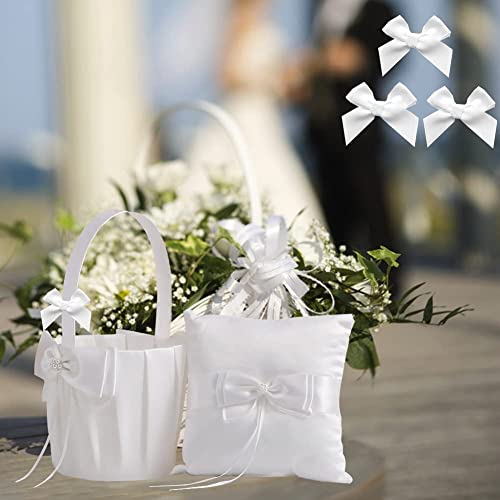 50Pcs Mini Satin Ribbon Bows Fabric Ribbon Flowers 42Mm X 39Mm Appliques Diy Craft For Sewing, Scrapbooking, Wedding, Christmas Gift Warpping (White) #TOP3