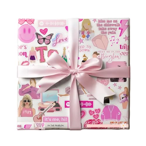 Kakbpe 10Sheets Popular Singer Gift Wrapping Paper Gift Wrap Sheets 20X30 inches Waterproof Folded flat sheets Red/Pink Birthdays Events.