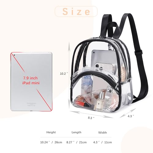 abshoo Clear Mini Backpack for Stadium Approved Transparent Backpacks for Girls Women Clear Bag for Concert Sport Events (Black)2
