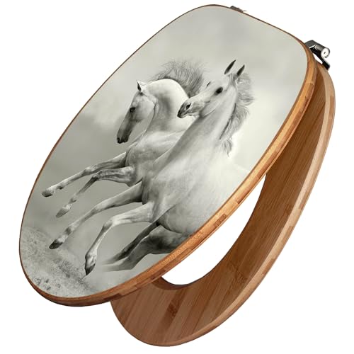 banjado Design WC Sitz Bambus 45x37,5cm / Toilettendeckel Holz/hochwertiger Toilettensitz/Bambus-Toilettendeckel für alle gängigen Toiletten - Wilde Pferde SW