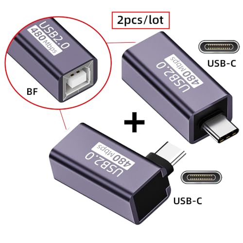 Adaptador USB 2.0 Tipo B hembra a Tipo C macho ángulo y recto, 2 pcs miniatura 7
