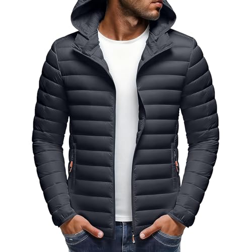 AEPTDEO Puffer Coat, Men's Lightweight Puffer Jacket Detachable Hood Warm Winter Coat Casual Quilted Full Zip Down Jackets Zipper Pockets