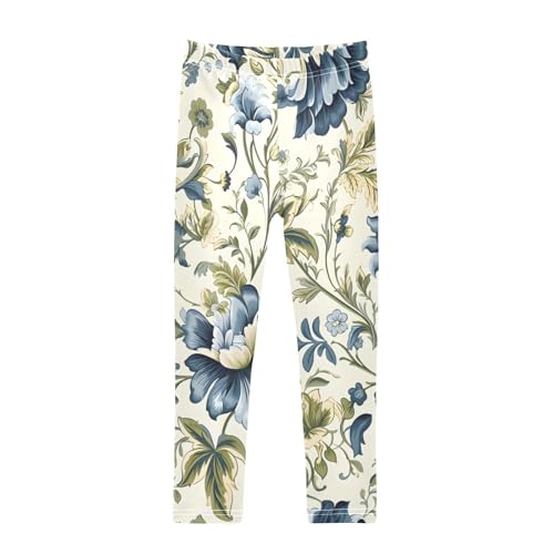 Bolaz Toddler Girls Leggings Printed Yoga Pants Leggings Blue Floral for Kids