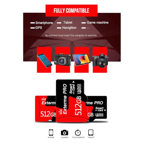 Image of 512GB Micro SD Card 512GB Memory Card with SD Adapter Micro SD Memory Cards Mini SD Card for Camera Class 10 High Speed TF Card for Drone,GOPRO