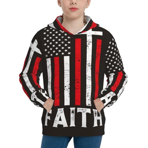 USA Flag Cross Kid Hoodies Boys Sweatshirts Girls Pullover with Pocket