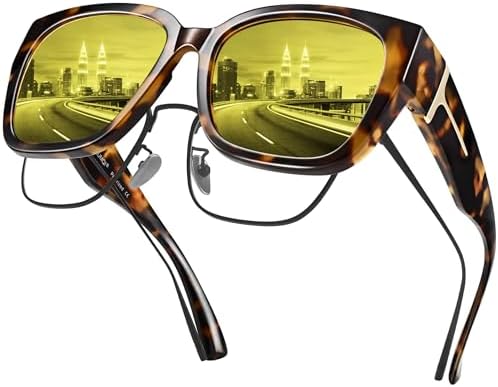 Nachtsichtbrille für Autofahrer Nachtfahrbrille Damen Herren Brillenträger | Nachtbrille zum Autofahren– Polarisiert, UV400,Gelbfilter-Gläser, Anti-Blendung für Autofahren bei Nach