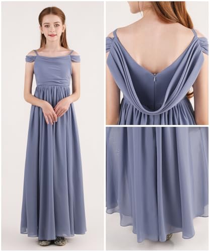 LTW Ruffles Junior Bridesmaid Dresses Chiffon Flower Girl Dress Girls Spaghetti Straps Party Pageant Gown Off-Shoulder4