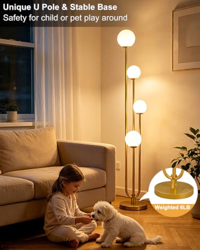 Image of Lightdot Gold Globe Floor Lamp 4-Lights Dimmable Floor Lamps 3000K Bulbs Included Unique Modern Standing Tall Lamp with 5Lbs Heavy Base for Living Room /Bedroom /Sofa Beside /Corner Decor