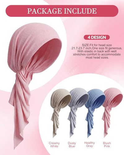 Image of Halfchet 4 Pcs Chemo Headwear for Women Pre Tied Cancer Caps Head Scarf Turbans for Women Patients Gifts