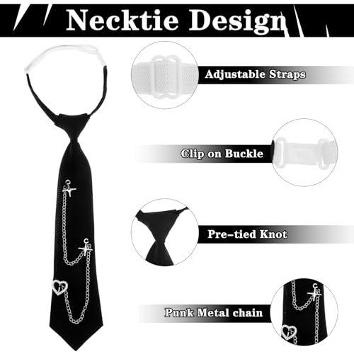 Black Tie for Women, Punk Women Tie Pre Tied Punk Skinny Ties Metal Chain Ties Punky Rock Metal Chain Necktie for Shirts Uniform Party Casual Accessory3