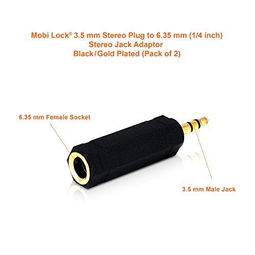 2 Sztuki Wtyk 3,5 mm do Gniazda 6,35 mm - Adapter Jack Audio Stereo 1/8 do 1/4 Cala - Łączy Urządzenia z Portem 3,5 mm z Urządzeniami Audio 6,35 mm - od Mobi Lock