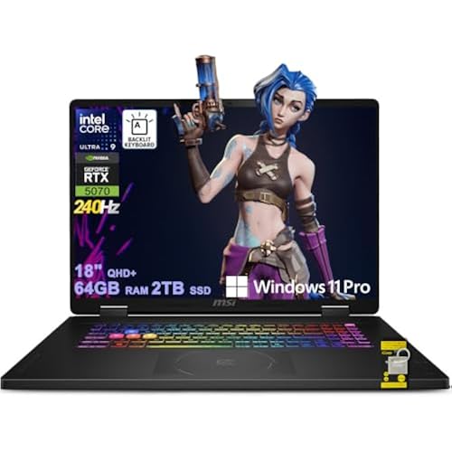 msi Crosshair 18 HX AI Gaming Laptop 18" QHD+ 240Hz 100% DCI-P3 Intel 24-core Ultra 9 275HX (>i9-14900HX) 64GB DDR5 2TB SSD GeForce RTX 5070 (798 AI Tops) RGB Backlit Thunderbolt Win11Pro ICP Hub